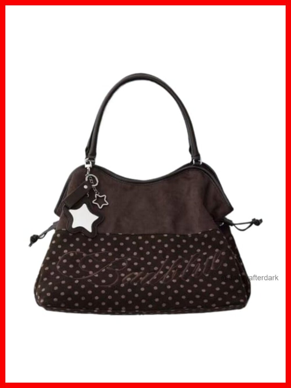 Faux Suede Polka Dot Slouchy Hobo Tote Bag Large Y2K Purse with Star Keychain